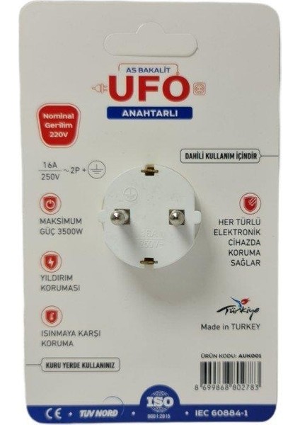 Ufo Tekli Akım Korumlı Priz Anahtarlı Beyaz 3500W 16A