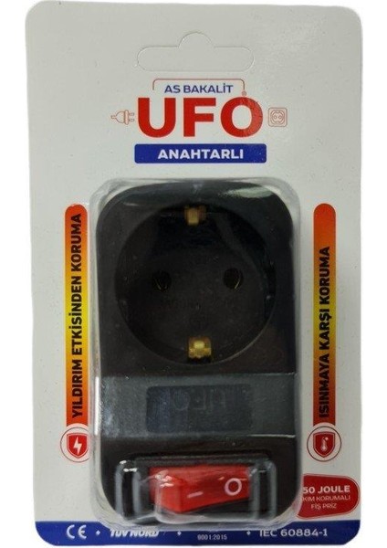 Ufo Tekli Akım Korumlı Priz Anahtarlı Siyah 3500W 16A