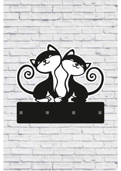 Siyah Dekoratif Sevimli Kedili Anahtar Askısı Ahşap Anahtarlık fiyatları