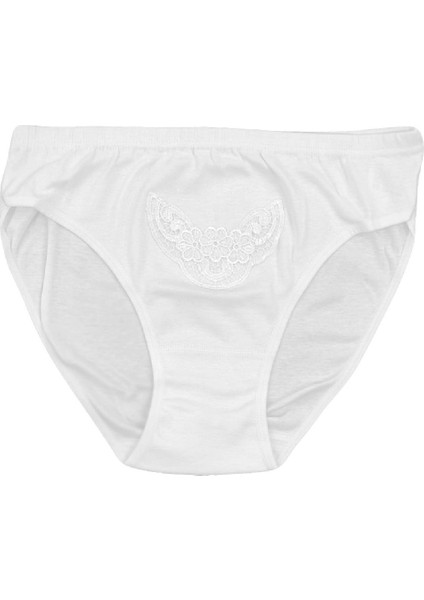 Kadın Pamuklu Penyesi Ribana Bikini Normal Bel Slip Klasik Beyaz Güpürlü Külot 3'lü modelleri