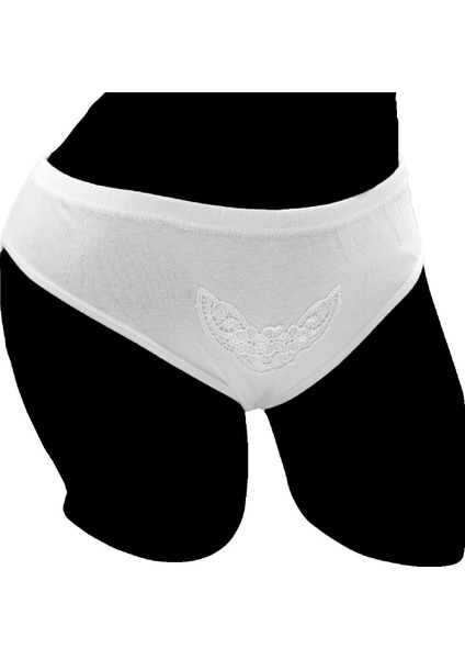 Kadın Pamuklu Penyesi Ribana Bikini Normal Bel Slip Klasik Beyaz Güpürlü Külot 3'lü fırsatları