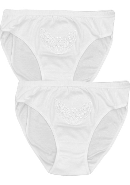 Kadın Pamuklu Penyesi Ribana Bikini Normal Bel Slip Klasik Beyaz Güpürlü Külot 6'lı modelleri