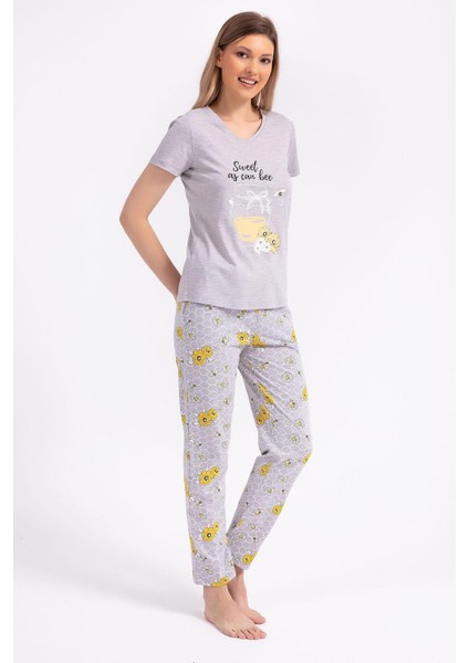 Sweet As Can Bee Kadın Pijama Takımı 2771-S - Gri Melanj