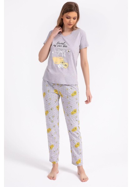 Sweet As Can Bee Kadın Pijama Takımı 2771-S - Gri Melanj modelleri