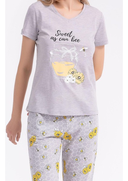 Sweet As Can Bee Kadın Pijama Takımı 2771-S - Gri Melanj fırsatları