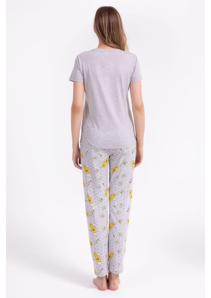 Sweet As Can Bee Kadın Pijama Takımı 2771-S - Gri Melanj indirimleri