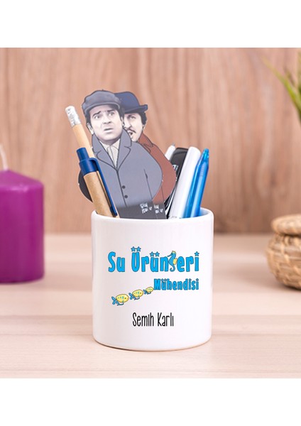 Kişiye Özel Su Ürünleri Mühendisi Seramik Kalemlik