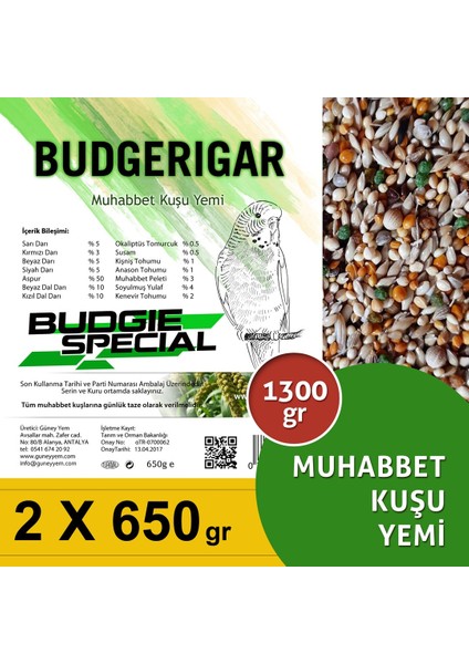 Dal Darı Net Premium Budgie Special Muhabbet Kuşu Yemi 1300 gr (2x 650GR ) MHY-1300