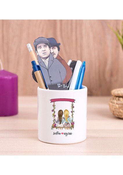 Kişiye Özel Best Friends Salıncak Tasarım Seramik Kalemlik