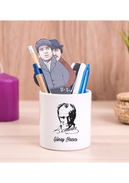 Kişiye Özel Atatürk Siluetli Seramik Kalemlik