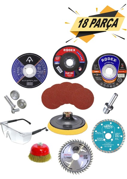 18 Parça Spiral Avuç Taşlama Cırt Zımpara Ahşap Inox Metal Mermer Kesici Kesme Flap Disk