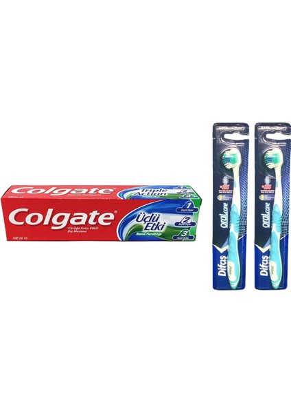 Diş Macunu 100 Ml Üçlü Etki 1 Adet + Difaş Oralcare Diş Fırçası 2 Adet