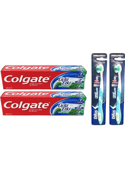 Diş Macunu 100 Ml Üçlü Etki 2 Adet + Difaş Oralcare Diş Fırçası 2 Adet