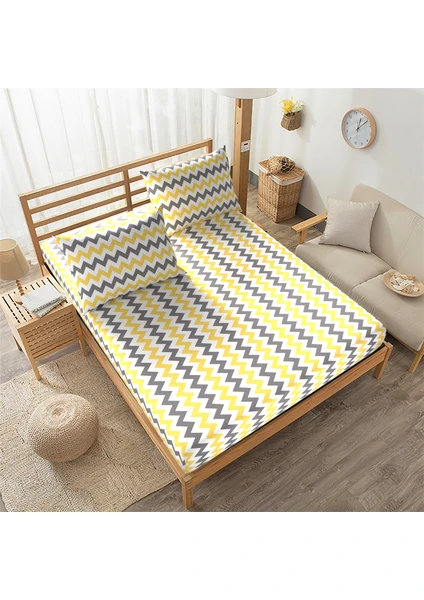 Snr Home Collection 120 x 200 Sarı Zikzaklı Lastikli Çarşaf Takımı