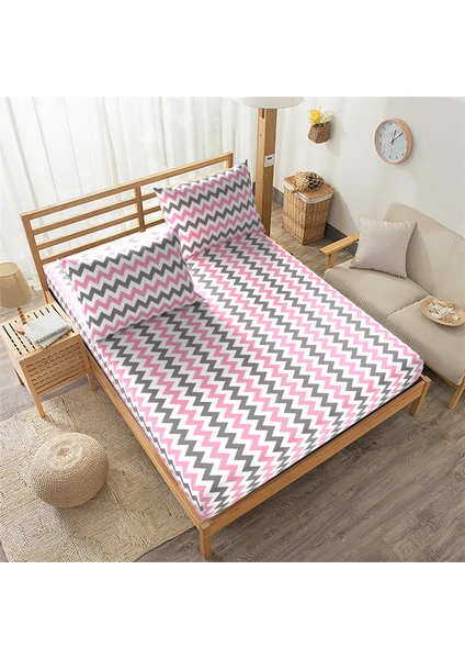 Snr Home Collection 120 x 200 Pembe Zikzaklı Lastikli Çarşaf Takımı