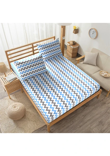 Snr Home Collection 120 x 200 Mavi Zikzaklı Lastikli Çarşaf Takımı