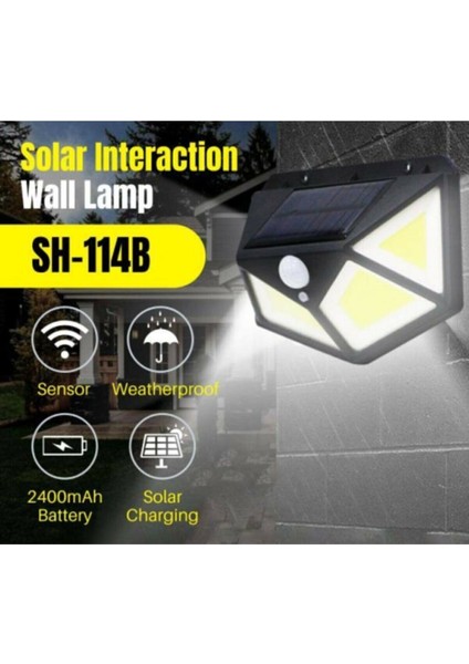 114 Ledli Solar Güneş Enerjili Bahçe Aydınlatması Hareket Sensörlü Lamba 3 Modlu Cob LED