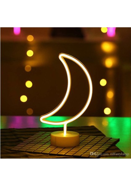 Ay Yıldız Neon LED Gece Lambası USB ve Pilli