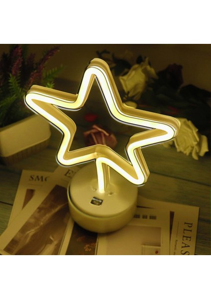 Ay Yıldız Neon LED Gece Lambası USB ve Pilli