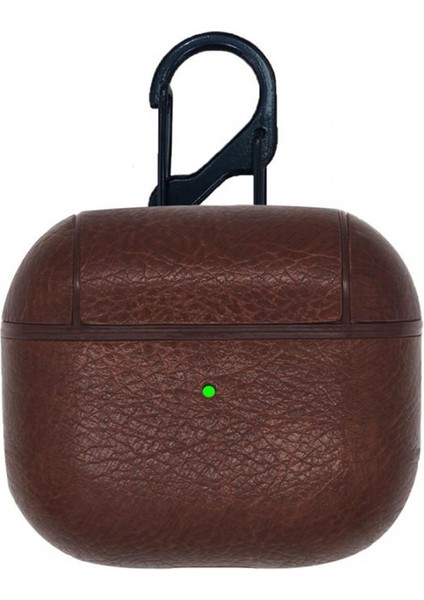 Airpods 1 Için Brayn Style Kulaklık Koruyucu Çengelli Suni Deri Kılıf Koyu Kahve
