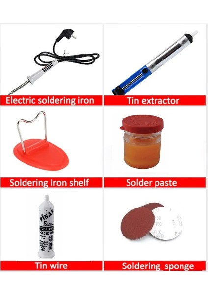 30W Kalem Havya Seti Lehim Makinası Pompa Pasta Zımpara Lehim Standı 6 Parçalı Set
