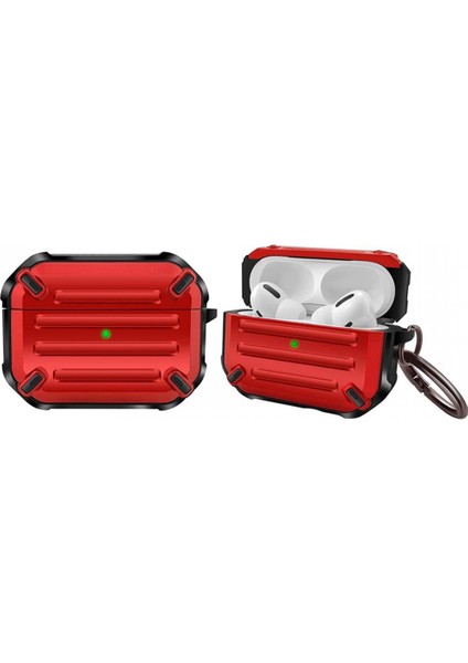 Airpods Pro Için Kulaklık Koruyucu Çengelli Greenwood Armor Silikon Kılıf Kırmızı
