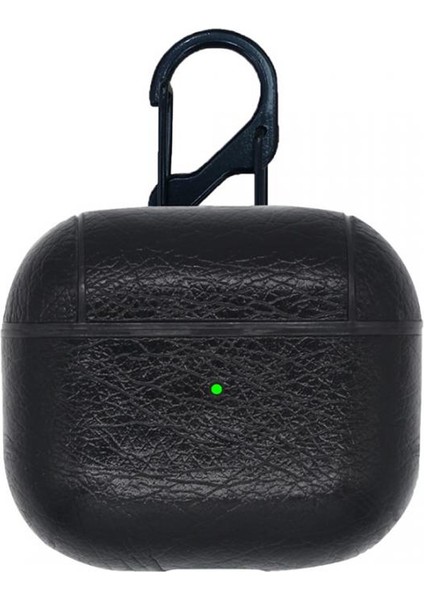 Airpods 2 Için Brayn Style Kulaklık Koruyucu Çengelli Suni Deri Kılıf Siyah