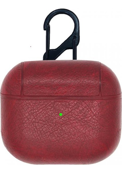 Airpods 2 Için Brayn Style Kulaklık Koruyucu Çengelli Suni Deri Kılıf Kırmızı
