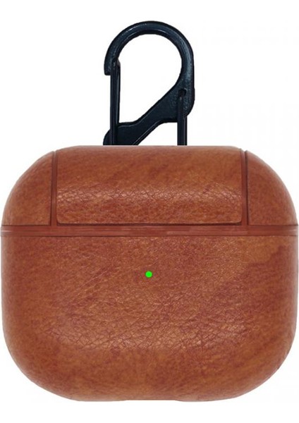 Airpods 3 Için Brayn Style Kulaklık Koruyucu Çengelli Suni Deri Kılıf Açık Kahve