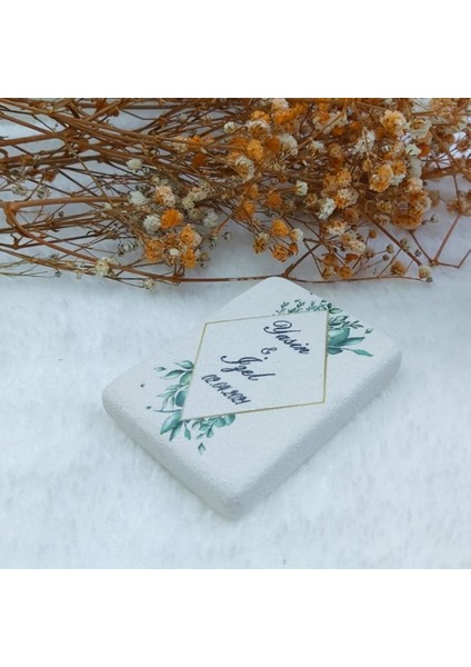 30 Adet Taş Magnet 6x4 Nikah Şekeri Nişan Liği Yeşil Çiçekli