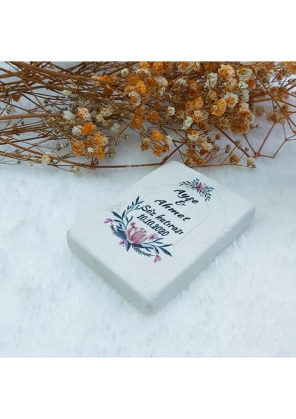 30 Adet Taş Magnet 6x4 Nikah Şekeri Nişan Liği Pembe Çiçekli