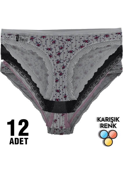 12'li Paket Tutku Nil 0528 Dantelli Desenli Bayan Elastan Bikini Külot