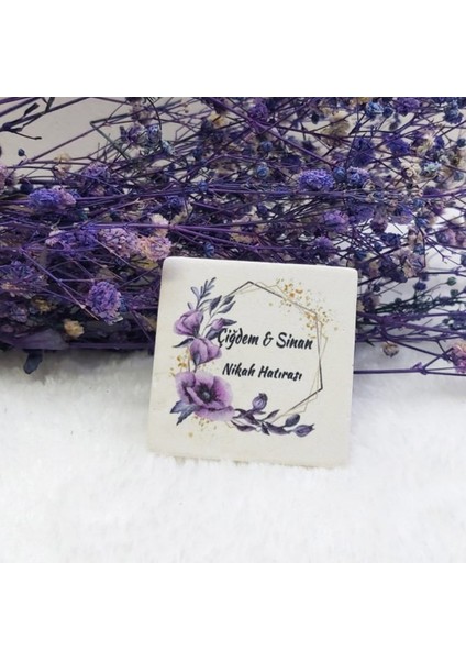 30 Adet Taş Magnet Nikah Şekeri Nişan Liği Prizma Deseneli 4,5x4,5 Kare