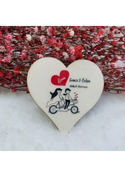 30 Adet Bisiklette Kalp Ahşap Nikah Magnet Uv Baskı Nişan Liği Ekonomik