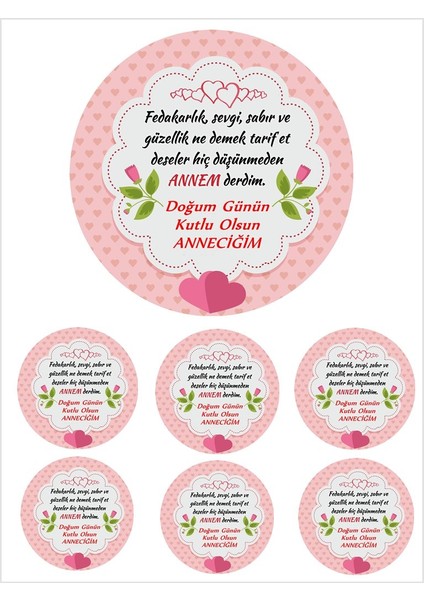 Yenilebilir Pasta Resmi Pirinç Kağıdından Anne Doğumgünü 6-8-10 Kişilik Pastaya Uygun 16 cm