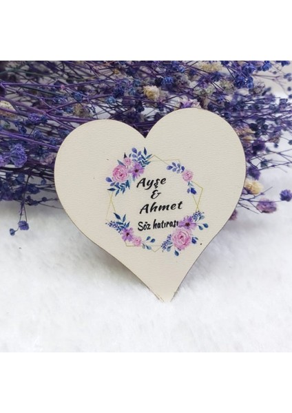 30 Adet Prizma Çiçekli Kalp Ahşap Nikah Magnet Uv Baskı Nişan Liği Ekonomik