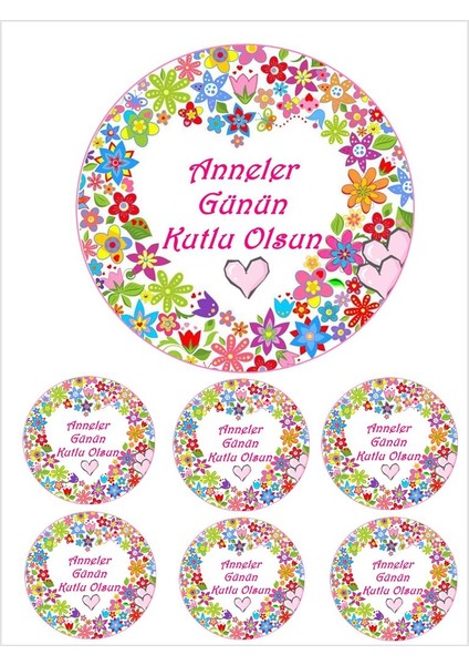 Yenilebilir Pasta Resmi Pirinç Kağıdından Anneler Günü 6-8-10 Kişilik Pastaya Uygun 16 cm