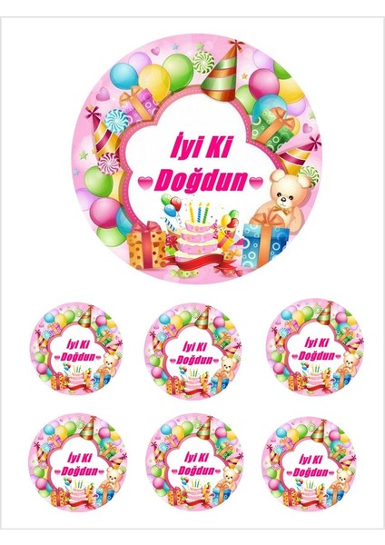 Yenilebilir Pasta Resmi Pirinç Kağıdından Iyi Ki Doğdun 6-8-10 Kişilik Pastaya Uygun 16 cm