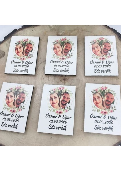 30 Adet Resimli Kişiye Özel Ahşap Magnet Soz Nişan Düğün Si Şekeri Nikah Şekeri