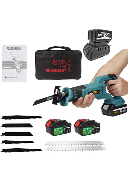 Power Fırçasız Motor 48V Samsung Çift Akülü Tilki Kuyruğu Kemik Kesme Makinesi Pantertestere + 7 Bıçak