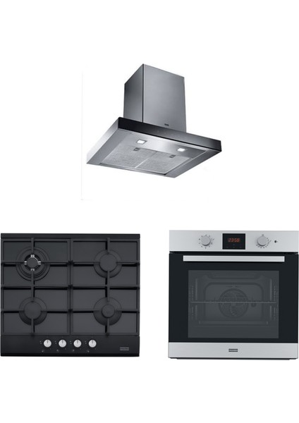 Fcr 625 Tc Bk/xs NG/600 Davlumbaz + Fhng 604 4g Tc Bk C Ocak + Fsl 86 H Xs Fırın Inox-Siyah Ankastre Set