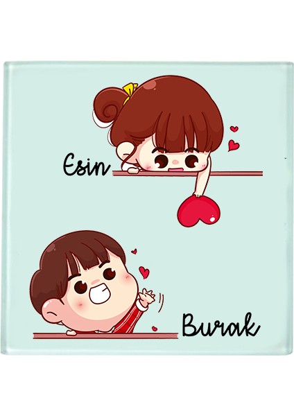 Sevgililer Günü Hediye Seti - Isimli Bardak Altlığı Seti (1 Set=4 Adet)