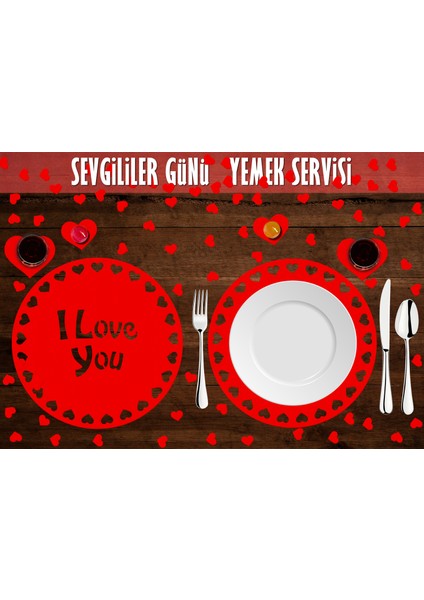 Sevgililer Günü Temalı 100 Parça 2 Kişilik Runner & Amerikan Servis Seti