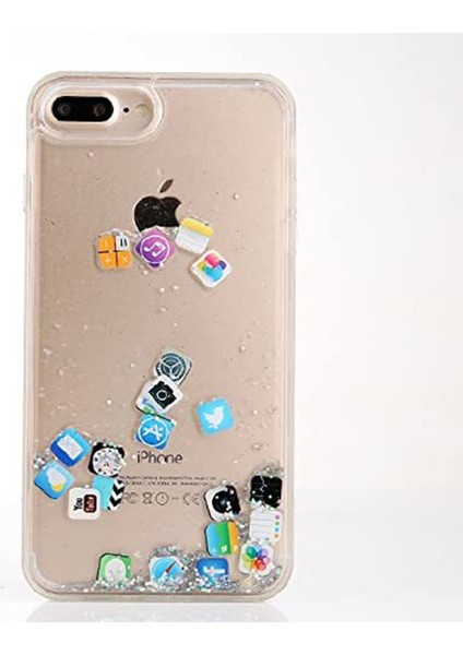 Apple iPhone 8 Kılıf Simli Sulu Ios Ikon Silikon
