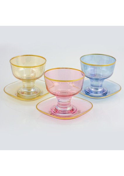 3'lü Lüsterli Altın Yaldızlı Cam Dondurmalık Şekerlik Çerezlik