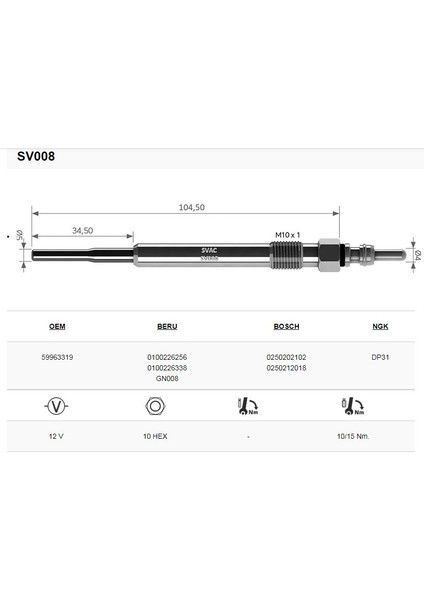 SV008 Superb 2.5 Tdı Kızdırma ( Isıtma) Bujisi Takımı 4 Adet