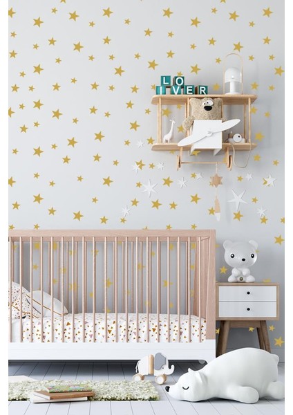 Gold Yıldız Duvar Sticker 3-4-5 cm 130 Adet Bebek ve Çocuk Odası Dekoratif Duvar Çıkartması Sticker