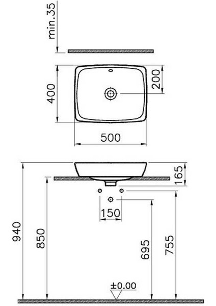 Metropole 5667B003-0012 Dikdörtgen Çanak Lavabo, 50 cm fiyatları