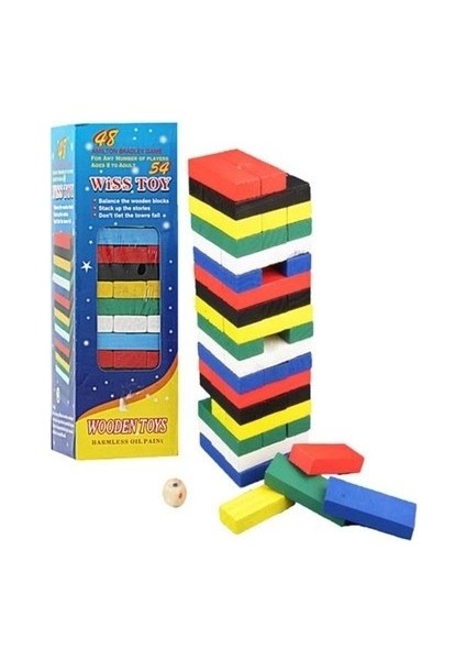 Ahşap Renkli Denge Jenga Oyunu