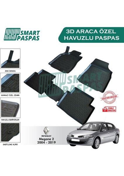 Renault Megane (2) 2004-2009 3D Havuzlu Paspas